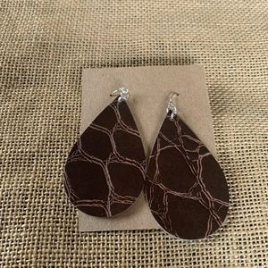 Brown patterned leather teardrop earrings